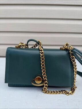 Charles & Keith Teal Crossbody Bag with Gold Chain